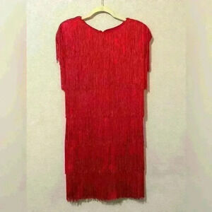 Vintage Flapper 1980’s Red Fringe Dress Lew Magram  S14 Halloween Costume Party
